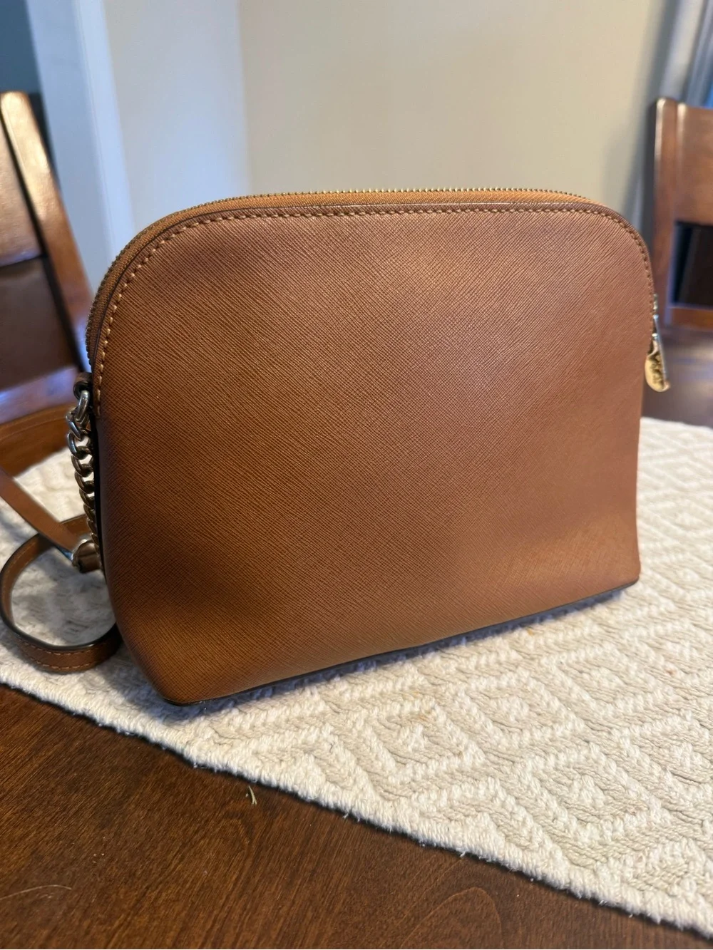Michael Kors Brown Saffiano Leather Crossbody with Gold-Tone Chain